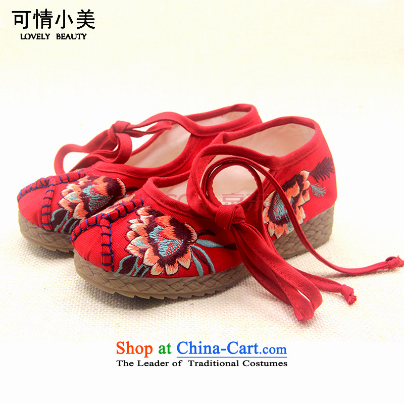 Is small and the ethnic peony embroidery anti-slip thick beef tendon bottom female ZCA628 mesh upper Red 36