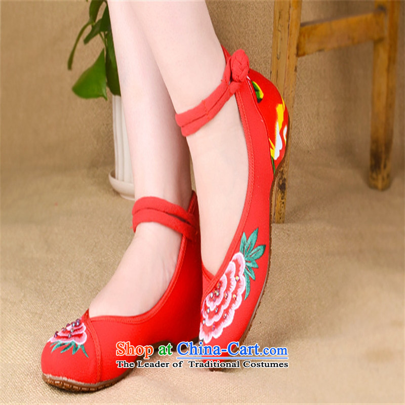 The autumn 2015 new YGK old Beijing middle and old age with my Gran flat mesh upper mesh upper single shoe breathable women shoes 6920 Red 39