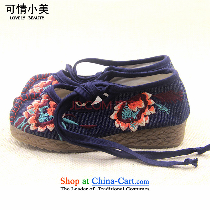 Is small and the ethnic peony embroidery anti-slip thick beef tendon bottom female mesh upperZCA628Dark Blue36