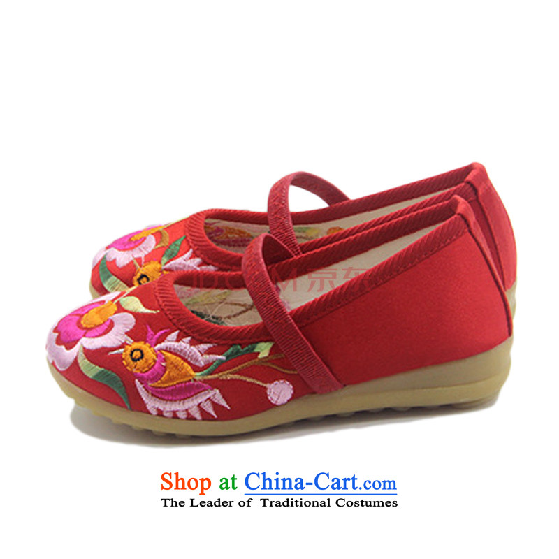 Is small and the children of Old Beijing ethnic dance embroidery mesh upper shoes bottom beef tendon ZCA, B128 Red 21 mesh upper is small-mi (LOVELY BEAUTY , , , shopping on the Internet