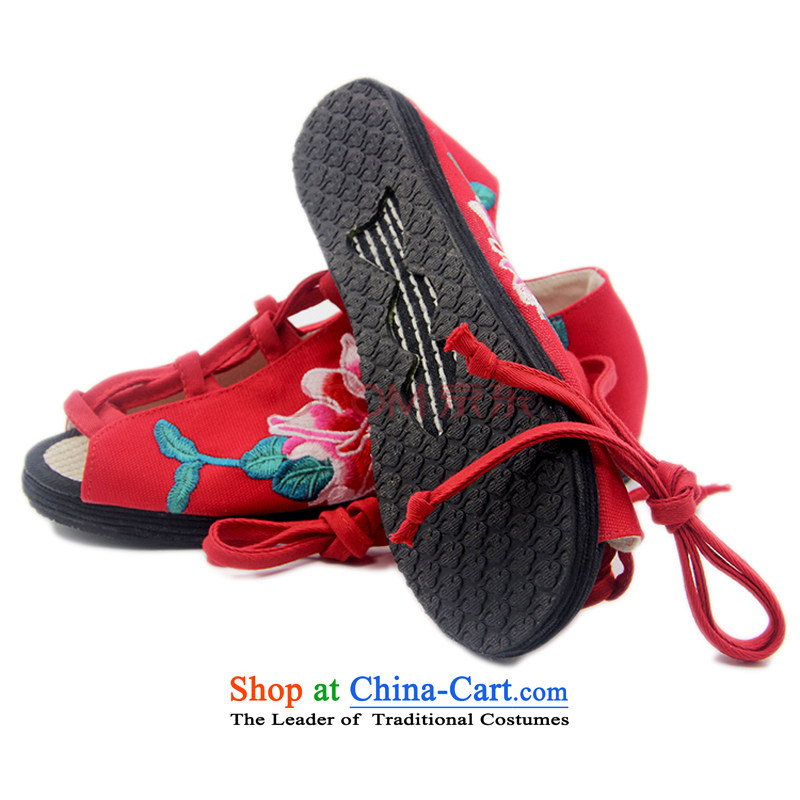 Is small and the ethnic embroidery of mesh upper with Gigabit Layer bottom sandals ZCA015 red 35, is small-mi (LOVELY BEAUTY , , , shopping on the Internet