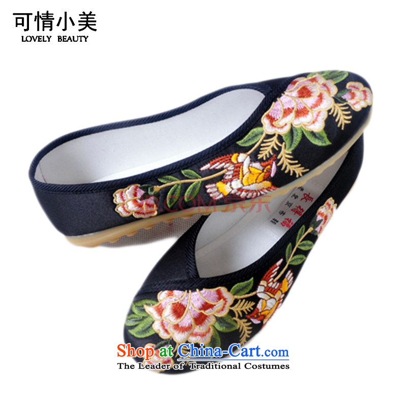 Is small and the ethnic peony embroidery mesh upper beef tendon bottom womens single shoeZCA002black39