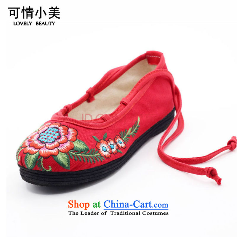 Is small and the Beijing ethnic mesh upper pure cotton embroidered shoes?ZCA13 womens single-5 Red?39
