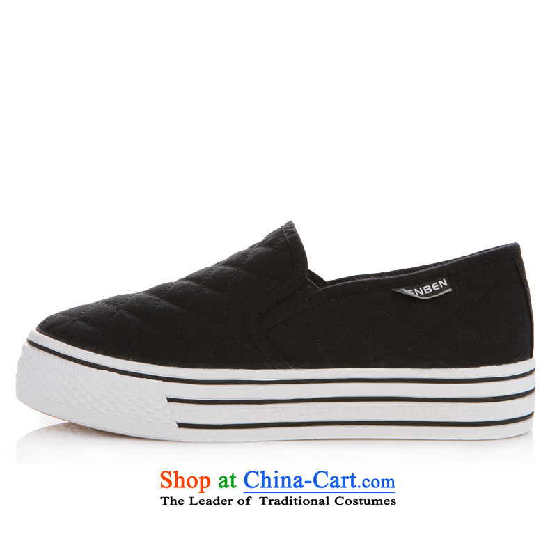 The first step the lazy students shoes, thick cake low leisure canvas shoes Korean female black  37 people in the shoes , , , shopping on the Internet