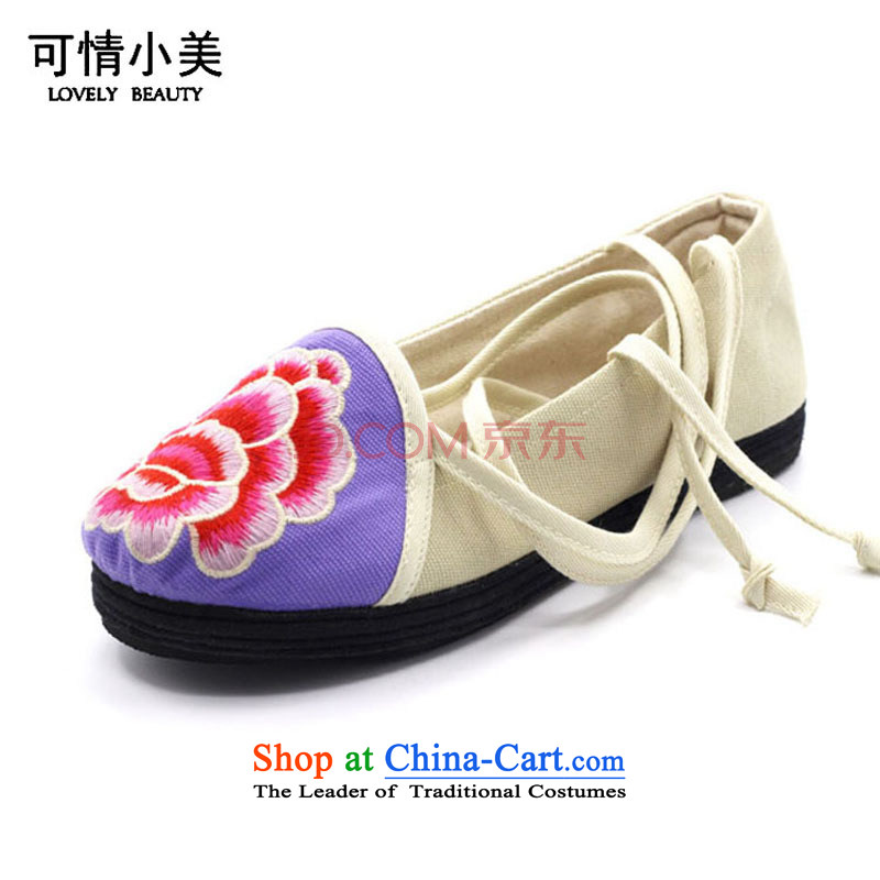 The end of the light of the Beijing ethnic embroidery thousands mesh upper layer bottom womens single shoe ZCA036 core white 37
