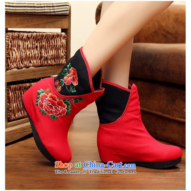 2015 Autumn and winter new peony boots the lint-free, within 5 cm thick boots with embroidered ethnic slope rising wind bootie kit pin female winter boots xhx black 38, Charles (CHANVENUEL) , , , shopping on the Internet