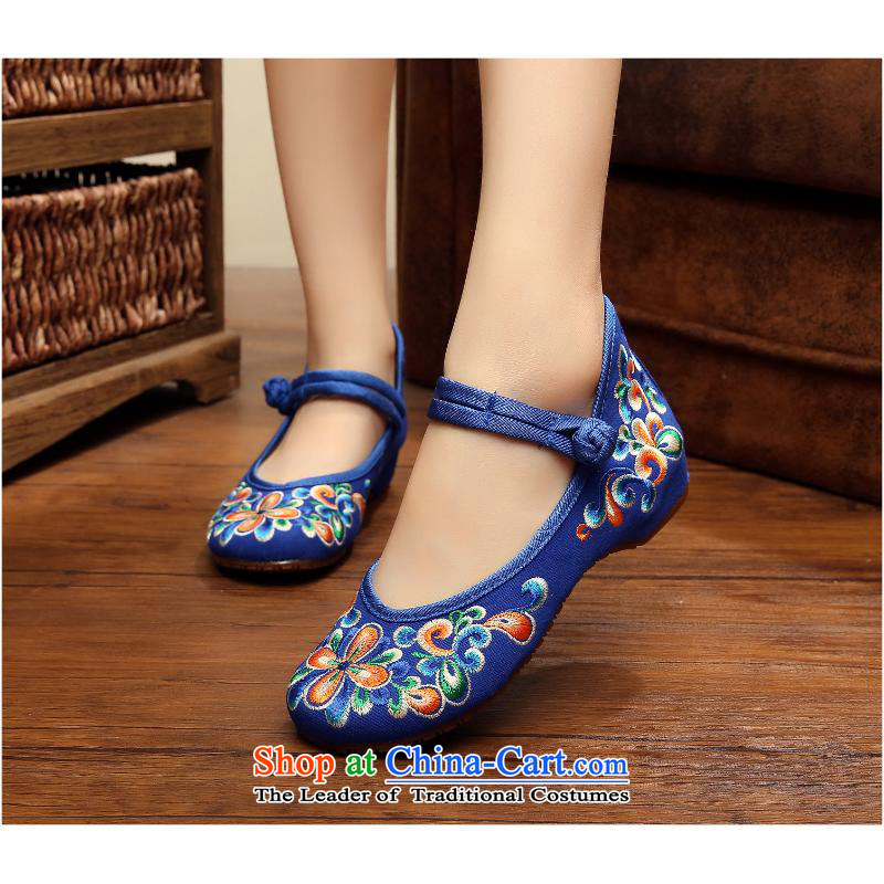 2015 Autumn and winter new mesh upper tray is colorful tie Walk Tour female national wind single shoe embroidery xhx Blue 38