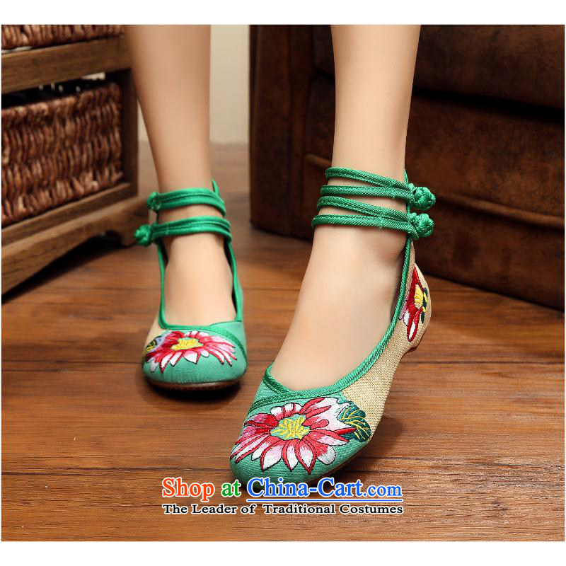 Yuk-Fu Yung?2015 autumn and winter with new linen color embroidery of Beijing spell mesh upper xhx female Green?35