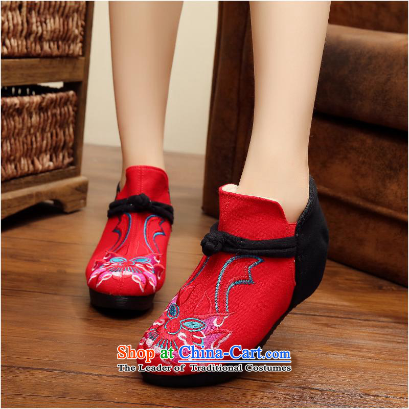 2015 Autumn and winter new auspicious embroidered shoes female cotton shoes bootie thick warm beef tendon bottom slope xhx with black 38, Charles (CHANVENUEL) , , , shopping on the Internet