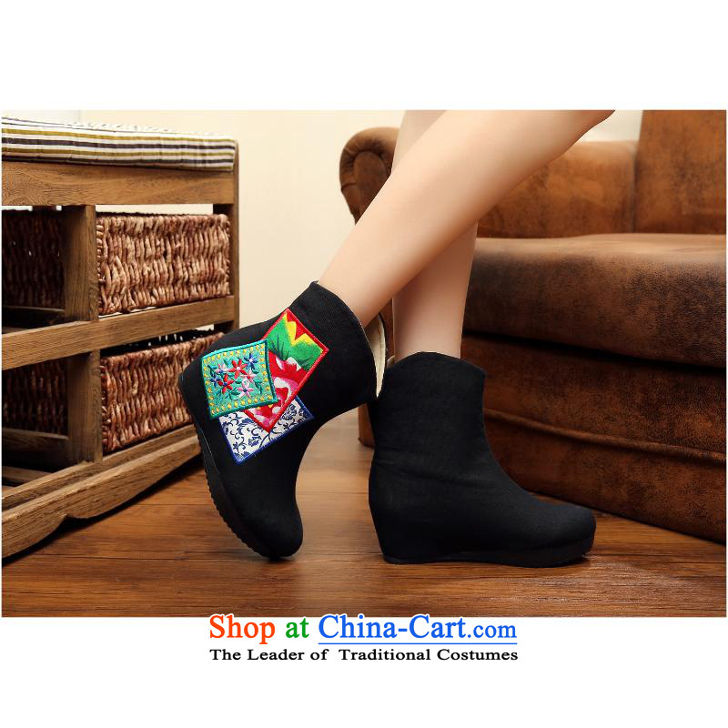 2015 Autumn and winter embroidered shoes, lint-free, plus 5 cm thick boots up with slope within embroidery ethnic bootie kit pin female winter boots xhx black 35 Sharma (CHANVENUEL) , , , shopping on the Internet