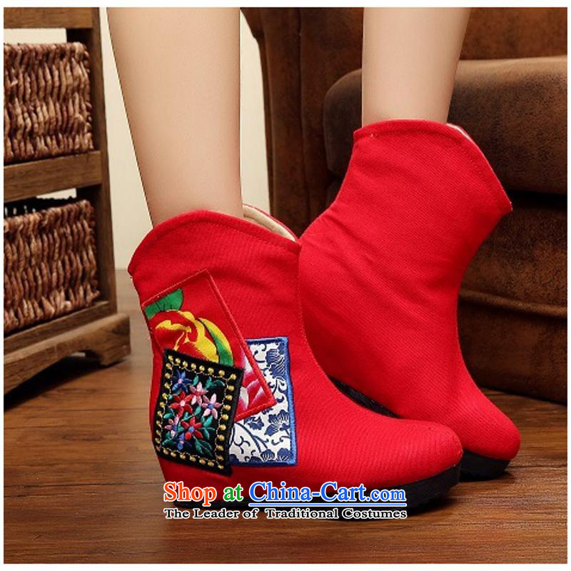 2015 Autumn and winter embroidered shoes, lint-free, plus 5 cm thick boots up with slope within embroidery ethnic bootie kit pin female winter boots xhx black 35 Sharma (CHANVENUEL) , , , shopping on the Internet
