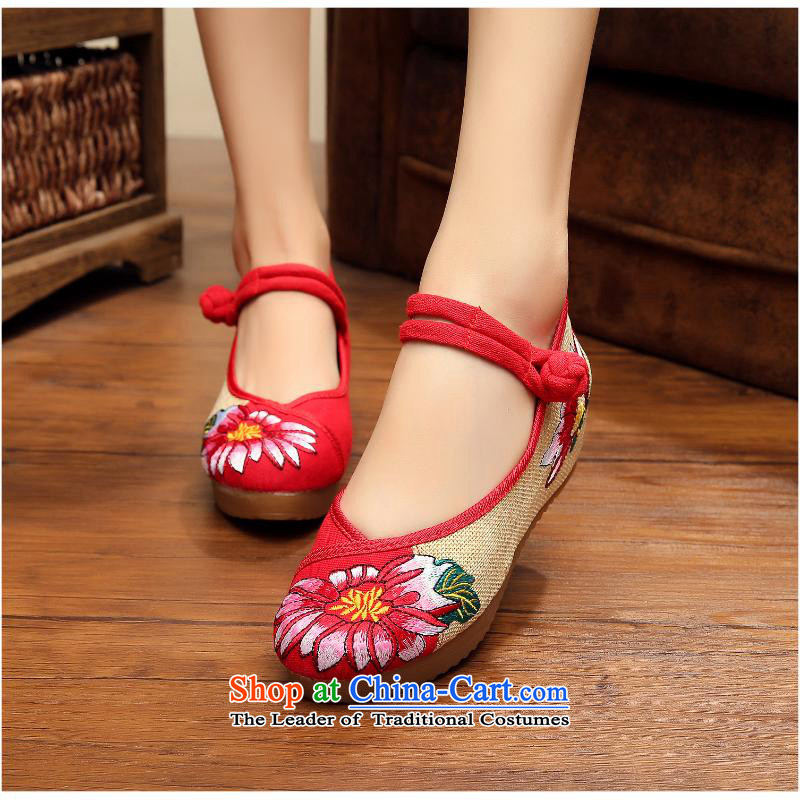 5 cm-yuk hibiscus?2015 autumn and winter new slope with the linen color embroidery on the Spell Checker Old Beijing xhx mesh upper black?36