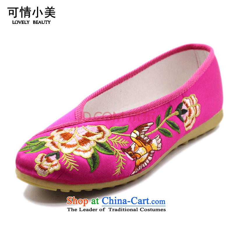 Is small and the old Beijing mesh upper ethnic Mudan embroidery beef tendon bottom womens single shoe ZCA002 Cherry Red 35
