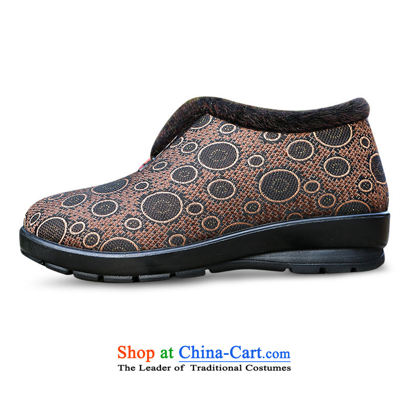 Yan Ching winter new old Beijing in older warm cotton shoes mother shoe grandma cotton shoes anti-slip filial elderly shoes ankle shoes W106 Red Curry color 38, 35 Yan Ching shopping on the Internet has been pressed.