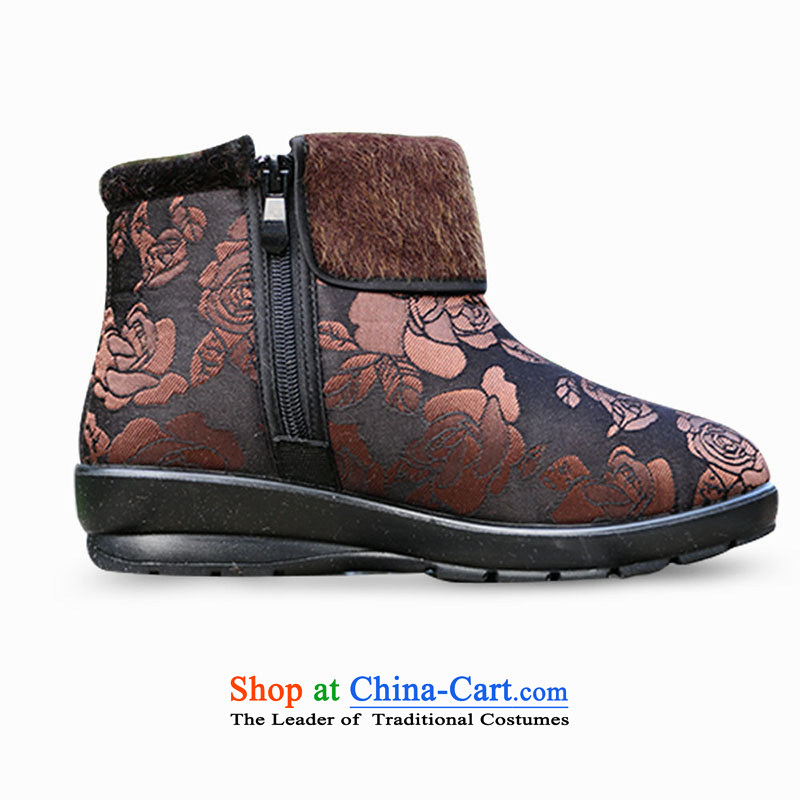 Yan Ching winter new old Beijing in older women shoes bottom anti-slip soft and comfortable shoes-mother Warm shoe elderly grandmothers cotton shoes ankle shoes red curry color 40 W105 Beacon Light Extension Yan Ching shopping on the Internet has been pre