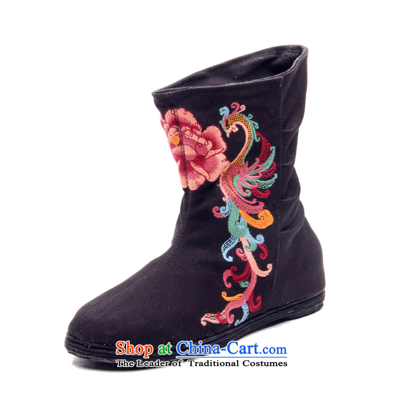 In?2015, the performing arts, trendy new stylish bootie flat bottom socket short-haired wing-cotton shoe L-18 black?36