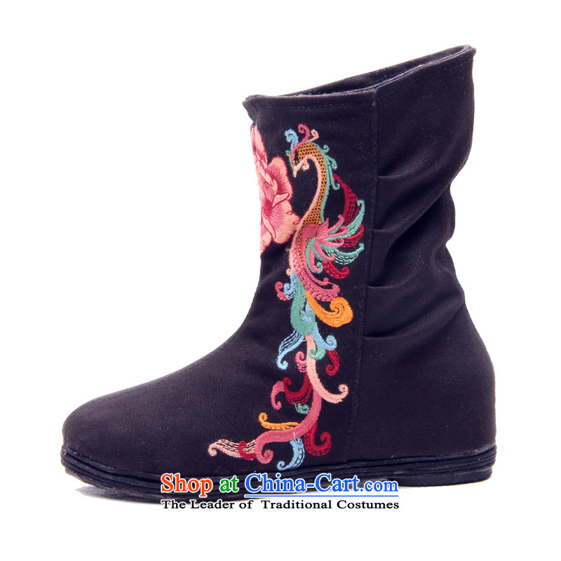 Performing Arts , a trendy new 2015 embroidered shoes of Old Beijing mesh upper flat bottom sleeve cotton short-haired girl L-18 boots black 38, performing arts companies , , , shopping on the Internet