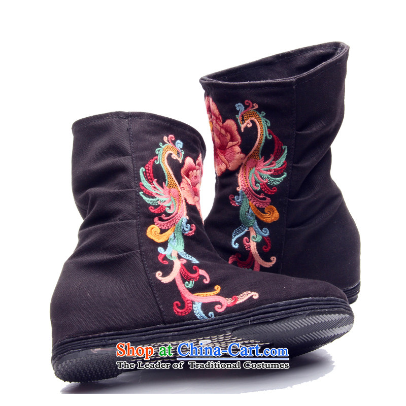 Performing Arts , a trendy new 2015 embroidered shoes of Old Beijing mesh upper flat bottom sleeve cotton short-haired girl L-18 boots black 38, performing arts companies , , , shopping on the Internet