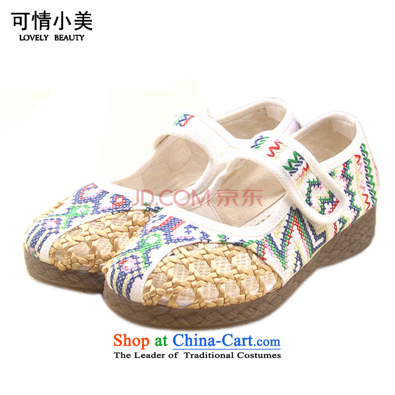 Is small and the old Beijing National wind mesh upper embroidery engraving beef tendon bottom sandals ZCA608 white 40
