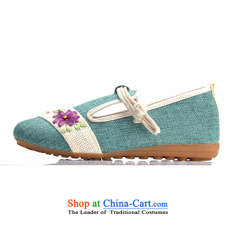 In spring and summer 16 years old Beijing New mesh upper for women of ethnic embroidered shoes with fine linen flat bottom single shoe green 35 Suga us , , , shopping on the Internet