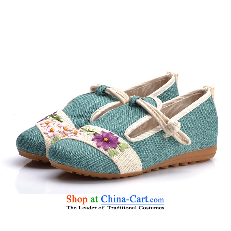 In spring and summer 16 years old Beijing New mesh upper for women of ethnic embroidered shoes with fine linen flat bottom single shoe green 35 Suga us , , , shopping on the Internet