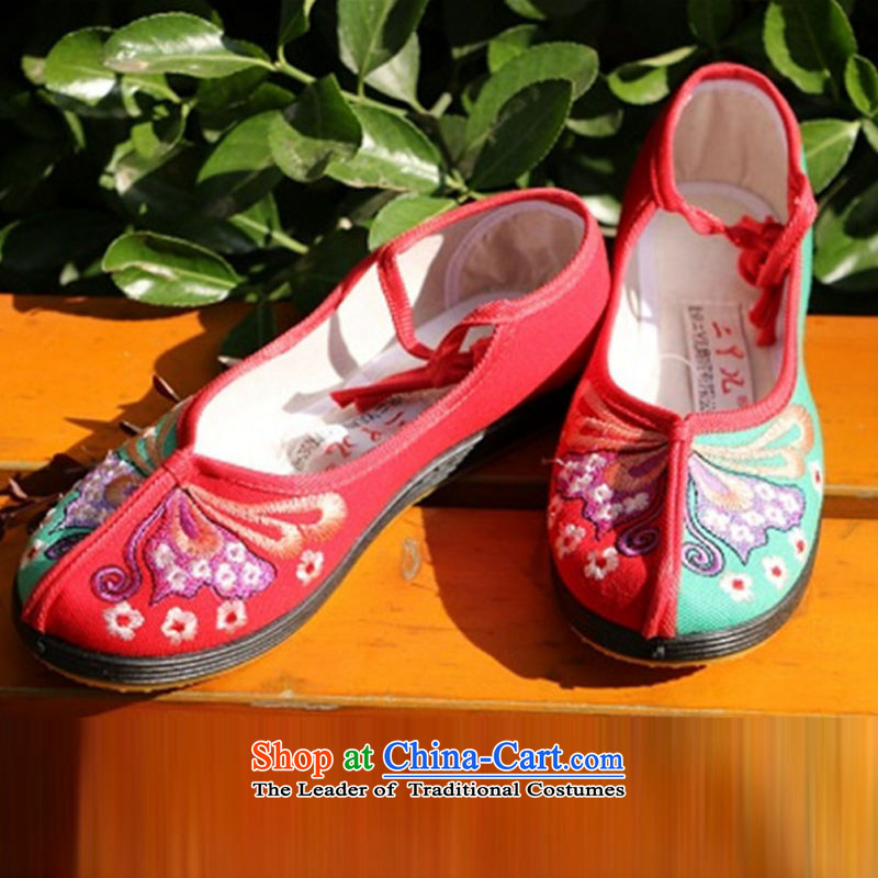 2015 new embroidered shoes, red and green embroidered dragonfly strap womens single shoe Y120YZ red and green stitching 37, beginning of fall of latitude , , , shopping on the Internet