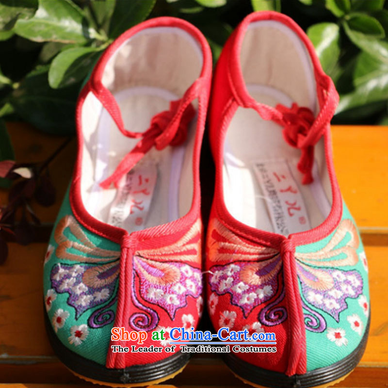 2015 new embroidered shoes, red and green embroidered dragonfly strap womens single shoe Y120YZ red and green stitching 37, beginning of fall of latitude , , , shopping on the Internet