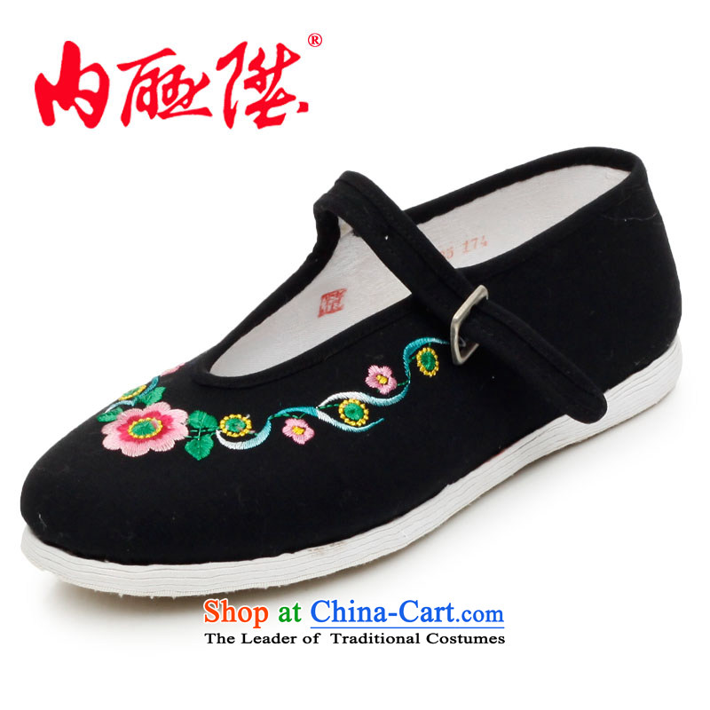 Inline l women shoes mesh upper hand bottom-thousand-layer encryption embroidered Mulan embroidery is smart casual old Beijing?8219A mesh upper?black?38