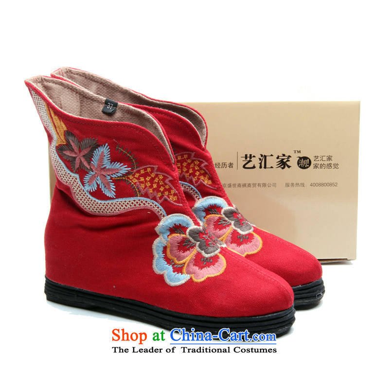 Performing arts companies autumn and winter) flat bottom click shoes increased female national wind old Beijing embroidered shoes mother shoe BREATHABLE BOOTIE L-19 mesh upper red 36, performing arts companies , , , shopping on the Internet