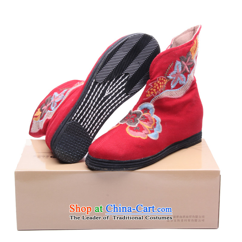Performing arts companies 2015 autumn and winter new short and then boot the old Beijing mesh upper female cloth boots mid boot thousands ground embroidered short boots L-19 red 40, performing arts companies , , , shopping on the Internet