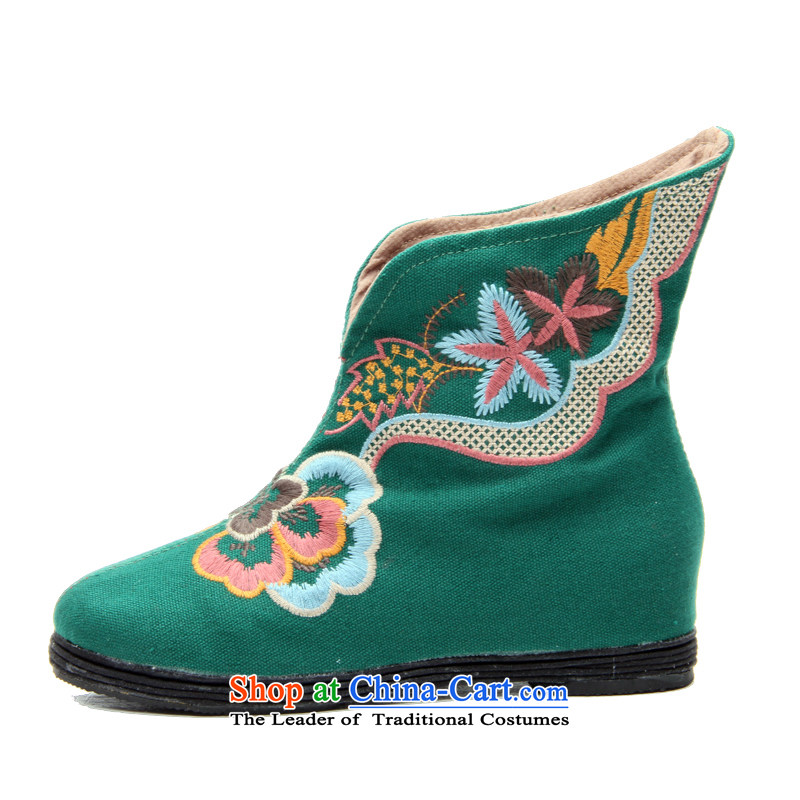 Performing arts companies 2015 autumn and winter new short and then boot the old Beijing mesh upper female cloth boots mid boot thousands ground embroidered short boots L-19 Green 36, performing arts companies , , , shopping on the Internet