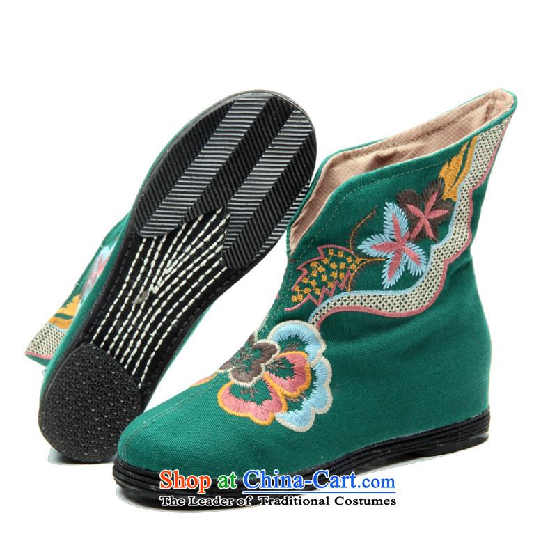 Performing arts companies 2015 autumn and winter new short and then boot the old Beijing mesh upper female cloth boots mid boot thousands ground embroidered short boots L-19 Green 36, performing arts companies , , , shopping on the Internet