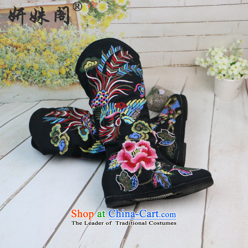 Charlene Choi this cabinet mesh upper old Beijing mesh upper embroidered shoes womens single ethnic embroidered shoes bottom thousands of glue in high wear anti-slip and elegant ladies boot boot black plus increased within 36 cabinet reshuffle this Yeon l