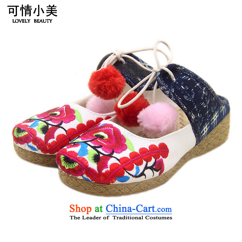 Is small and the ethnic embroidered slippers ZCA666 female header blue 39, is small-mi (LOVELY BEAUTY , , , shopping on the Internet