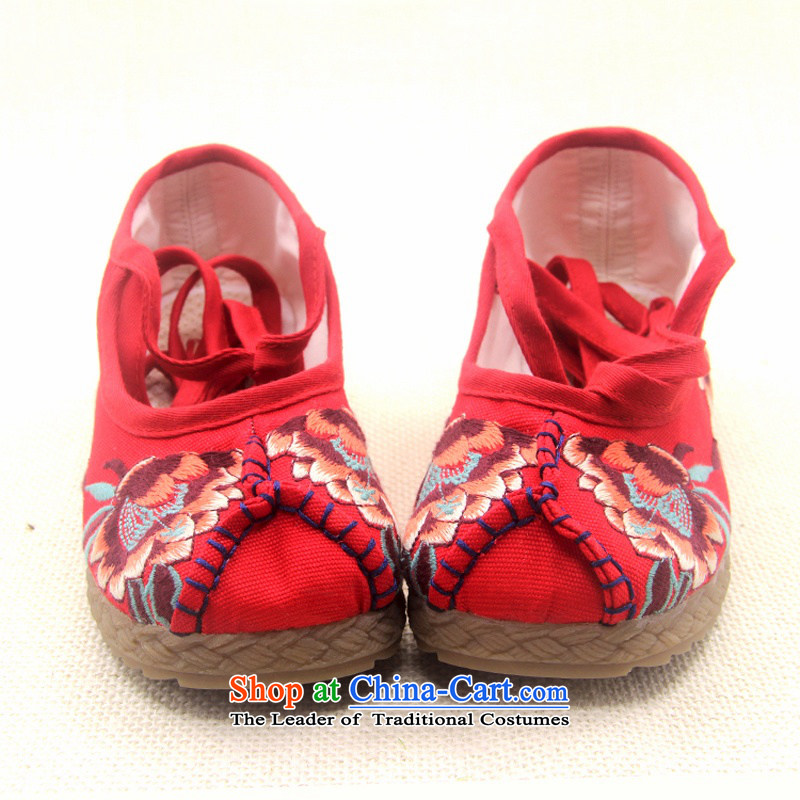 Is small and the ethnic peony embroidery anti-slip thick beef tendon bottom female ZCA628 mesh upper red 38, is small-mi (LOVELY BEAUTY , , , shopping on the Internet