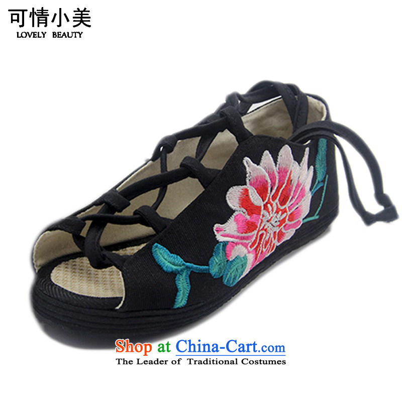 Is small and the old Beijing mesh upper ethnic embroidered with thousands of bottom sandals?ZCA015?black?36