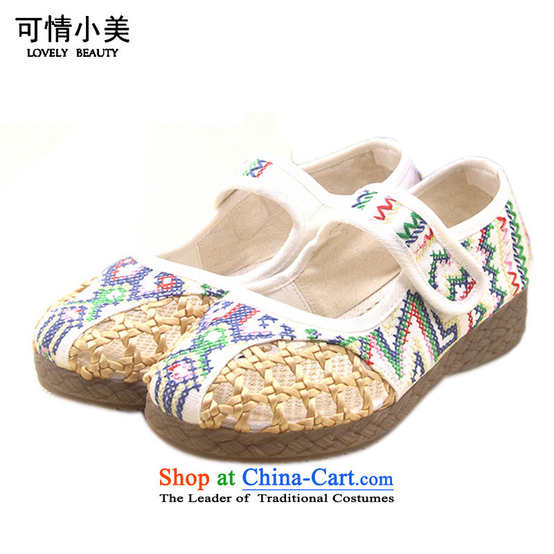 Is small and the old Beijing mesh upper embroidery engraving beef tendon bottom of ethnic sandalsZCA608white40