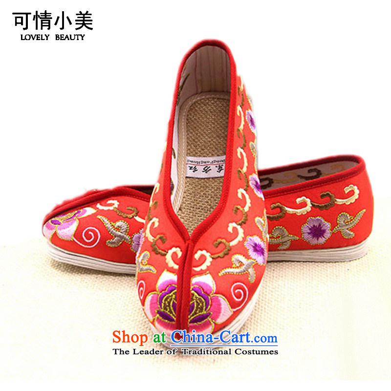 Is small and the old Beijing mesh upper end of thousands of gold satin embroidered shoes ZCA801 ethnic Single Red 37