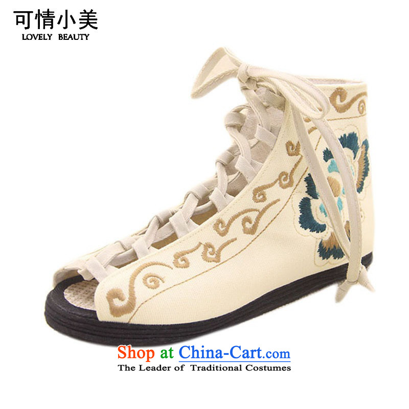 Is small and the bottom layer of thousands of ethnic embroidered with characteristics of female sandals cotton embroidered shoesZCA012rice white37