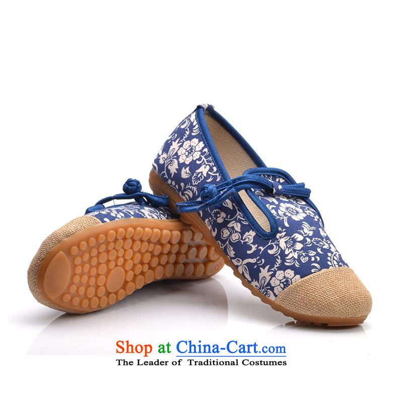 In the summer and autumn new women's shoe genuine old Beijing mesh upper ethnic embroidered shoes flat bottom slope with shoes mother blue 38, Yi Xuan.... day shopping on the Internet