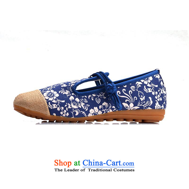 In the summer and autumn new women's shoe genuine old Beijing mesh upper ethnic embroidered shoes flat bottom slope with shoes mother blue 38, Yi Xuan.... day shopping on the Internet
