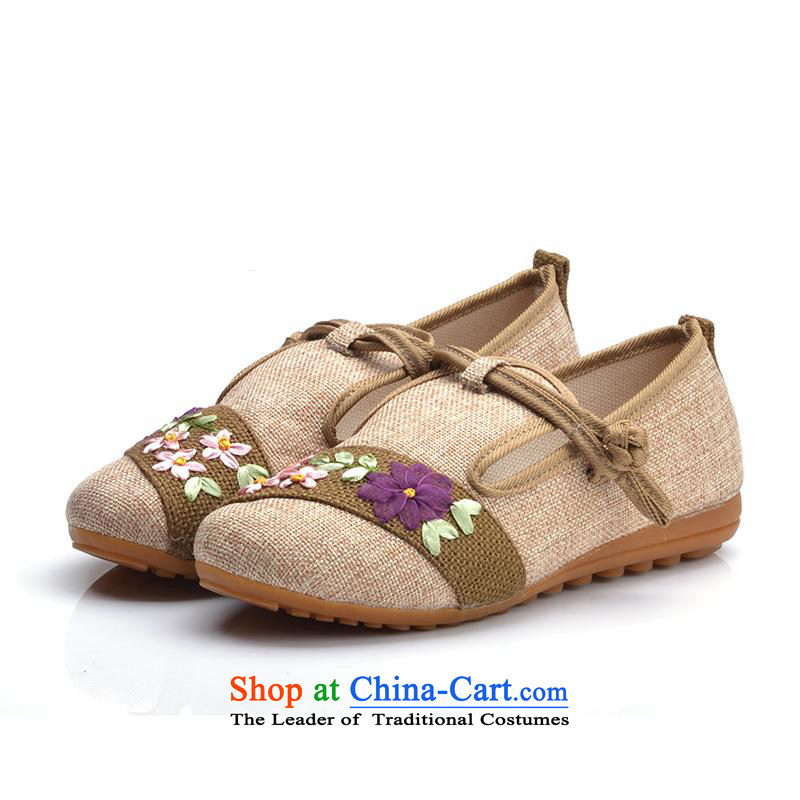 In spring and summer 16 years old Beijing New mesh upper for women of ethnic embroidered shoes with fine linen flat bottom shoe beige 36 days then Yi Xuan , , , shopping on the Internet
