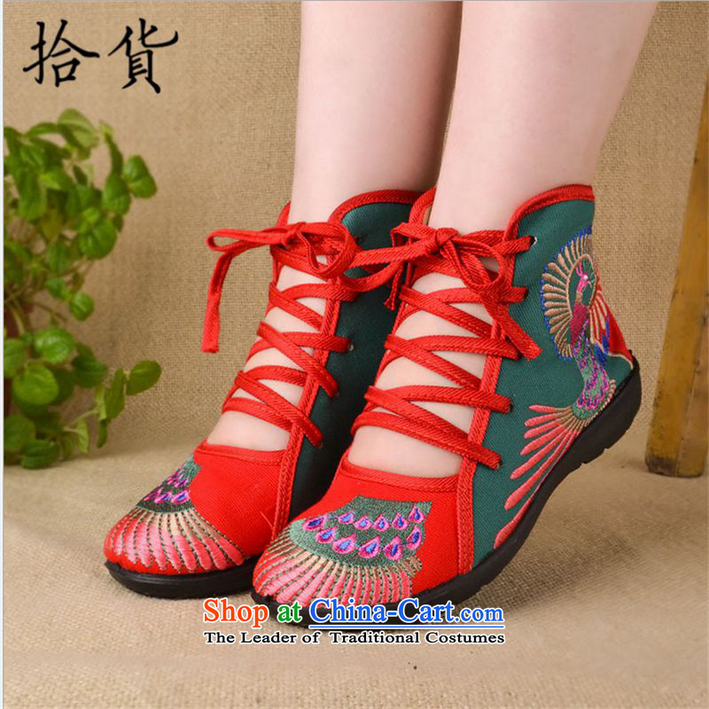 Pick the 2015 autumn and winter of Old Beijing mesh upper women shoes embroidered Dance Shoe cross-Strap-flat bottom single shoe ethnic mother square dancing shoes black 37-Pickup (shihuo) , , , shopping on the Internet