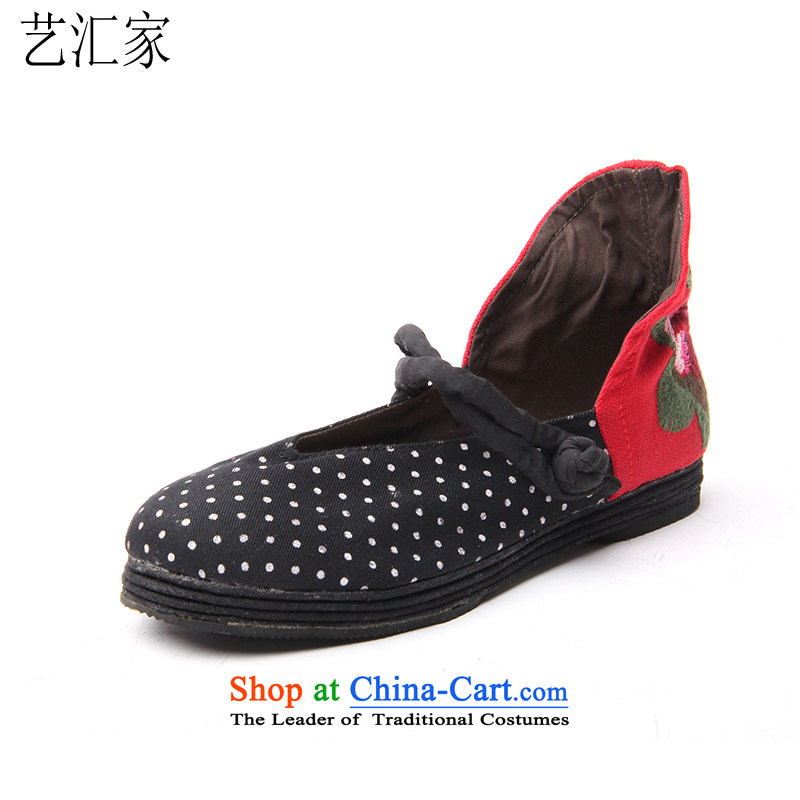 Performing Arts of embroidery of Old Beijing mesh upper layer thousands ground embroidered shoes marriage shoes hasp-style single shoe thick sock?S-1 _?Black?38