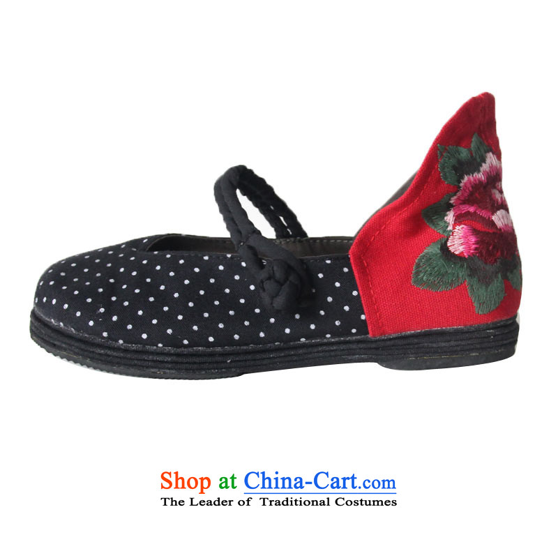 Performing Arts of embroidery of Old Beijing mesh upper layer thousands ground embroidered shoes marriage shoes hasp-style single shoe thick sock S-1 ( Black 38, performing arts companies , , , shopping on the Internet