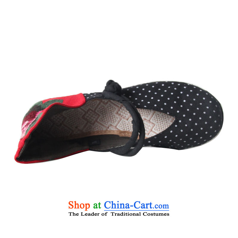 Performing Arts of embroidery of Old Beijing mesh upper layer thousands ground embroidered shoes marriage shoes hasp-style single shoe thick sock S-1 ( Black 38, performing arts companies , , , shopping on the Internet