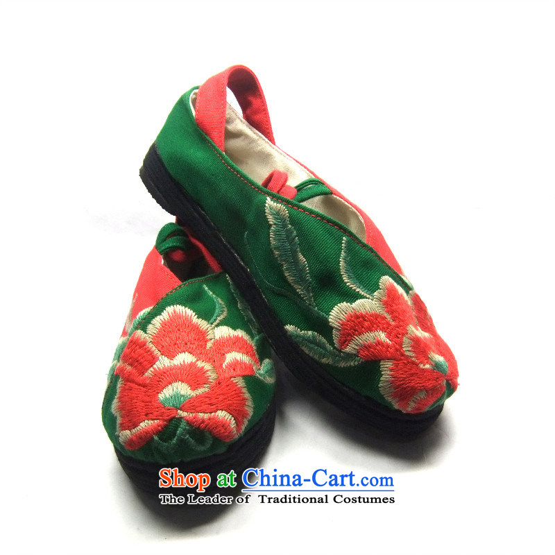 Performing Arts Old Beijing mesh upper tray snap-embroidered round head embroidered shoes sandals single shoe mesh upper features shoes color stitching embroidered shoes NET S Green 38, performing arts companies , , , shopping on the Internet