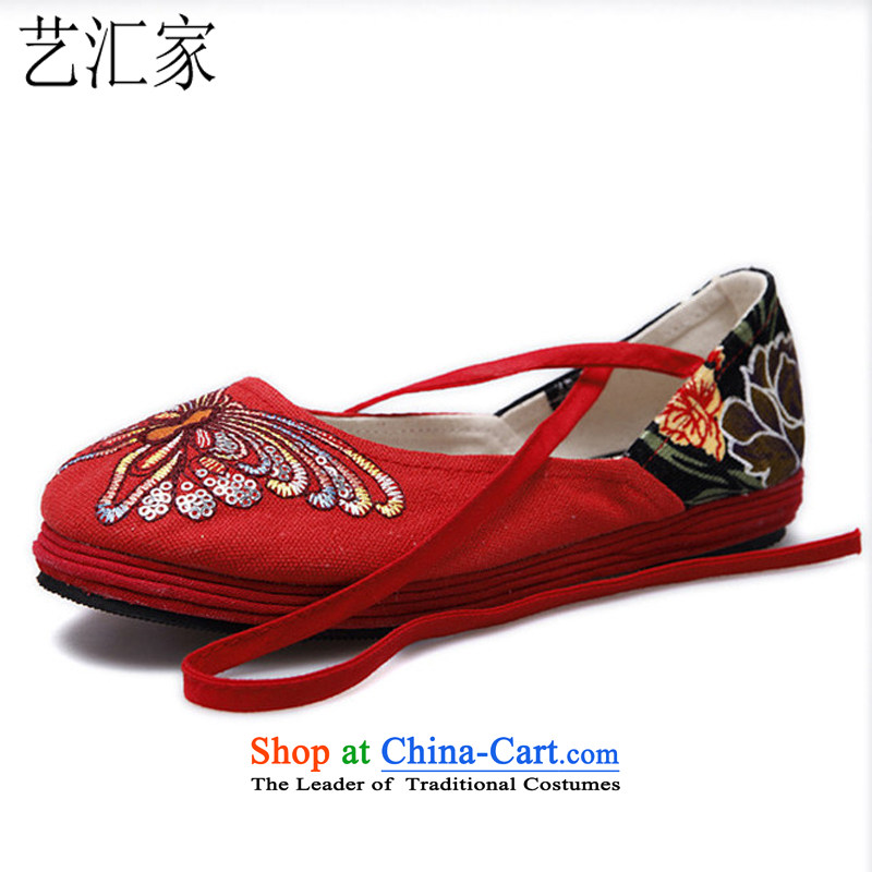 Performing arts companies of Old Beijing mesh upper butterfly spend thousands of embroidered shoes bottom mesh upper stylish single women shoes S-3 Red 38