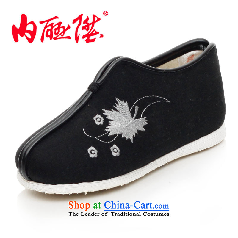 Inline l female cotton shoes mesh upper hand-thousand-layer encryption at the bottom and the embroidery cotton shoes for autumn and winter warm and stylish lounge old Beijing8245A mesh upperblack39