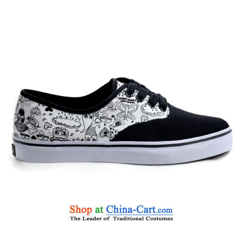 Good rain season stylish cartoon element girl-Low spell color color mix canvas shoes knocked cartoon stamp pattern environmentally preferred rubber side black OSCE Code 38 - equivalent to 39 standard code, good rain season (A GOOD RAIN KNOWS) , , , shoppi